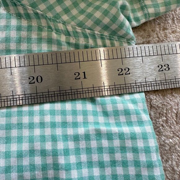 Blair Women's M Green White Checked Floral Embroidery Button Up Shirt - Picture 9 of 14